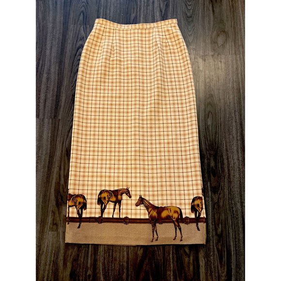 Plaid Western Horse-Themed Beige Maxi Skirt by Intriguing Threads, Est. Size 10 - Picture 2 of 11
